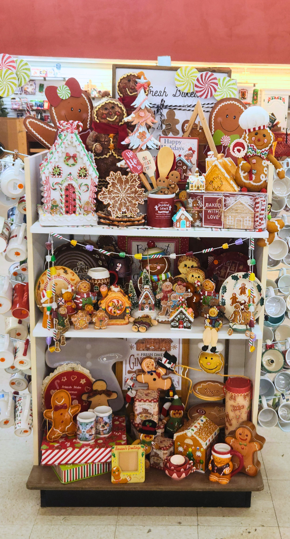 Gingerbread man endcap at KARM Stores Christmas